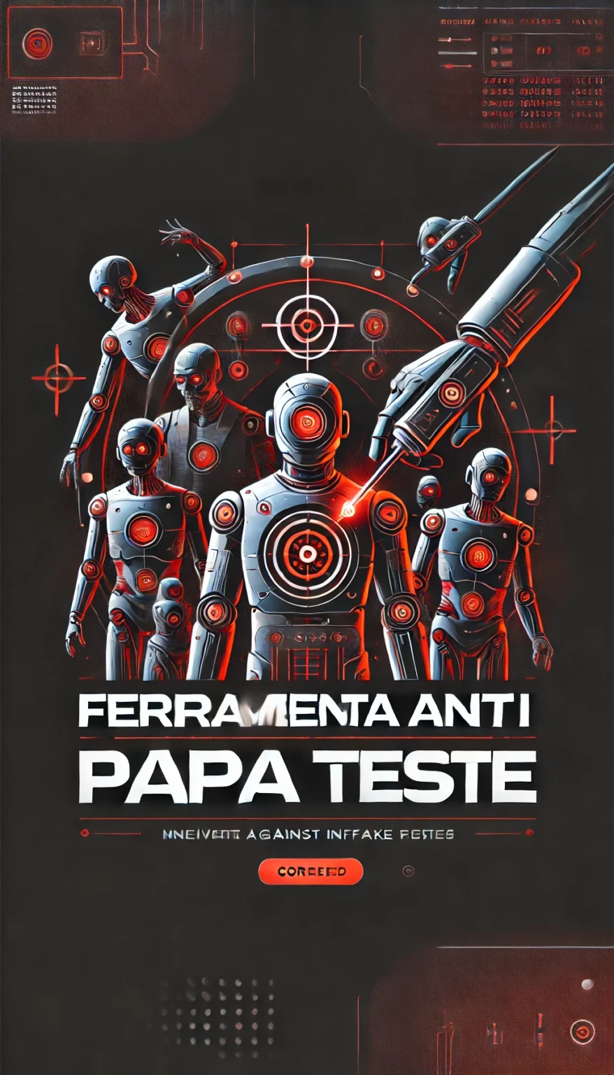 DALL·E 2024-11-25 18.10.04 - A futuristic image for a module titled 'Ferramenta Anti Papa Teste', featuring robotic zombies being controlled or stopped by a high-tech tool or syst